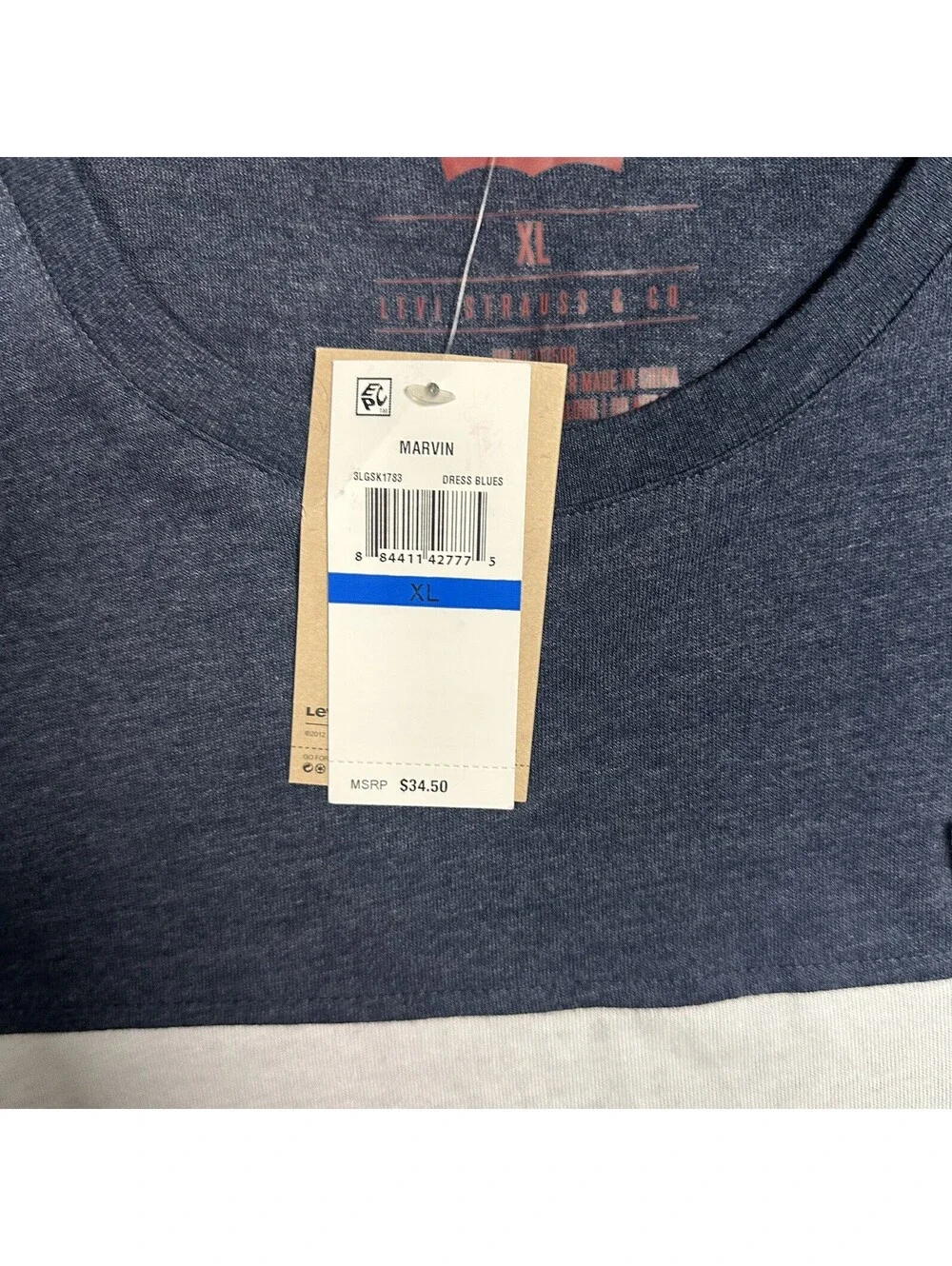 Levis T-Shirt Men XLarge Blue Logo Crewneck Striped Tee